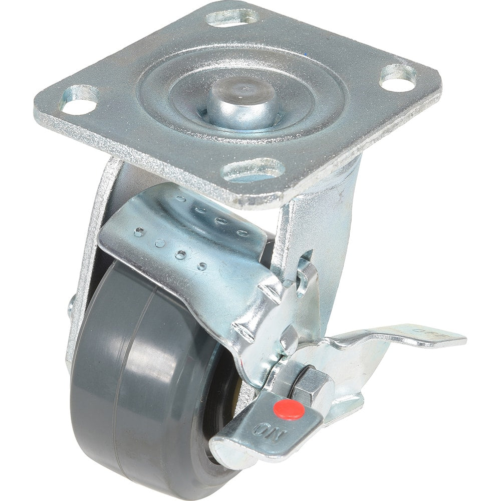 Vestil - Standard Casters; Mount: With Holes ; Style: Swivel w/Brake ; Wheel Diameter: 4 (Inch); Wheel Width: 2 (Inch); Overall Height (Inch): 5-5/8 ; Load Capacity (Lb.): 551.000 - Exact Industrial Supply