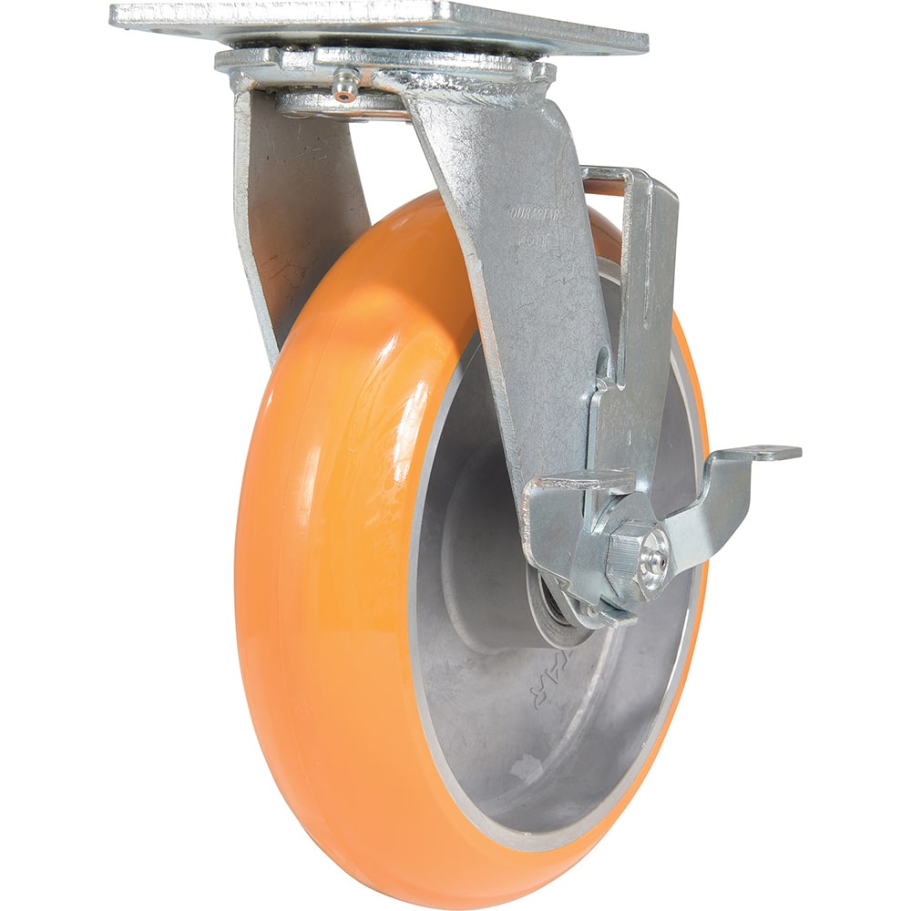 Vestil - Standard Casters; Mount: With Holes ; Style: Swivel w/Brake ; Wheel Diameter: 8 (Inch); Wheel Width: 2 (Inch); Overall Height (Inch): 9-3/8 ; Load Capacity (Lb.): 1250.000 - Exact Industrial Supply