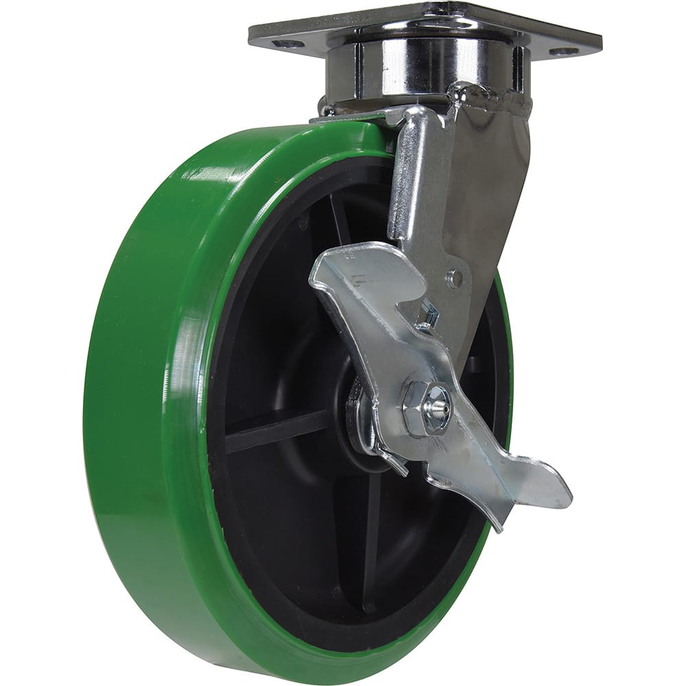 Vestil - Standard Casters; Mount: With Holes ; Style: Swivel w/Brake ; Wheel Diameter: 8 (Inch); Wheel Width: 2 (Inch); Overall Height (Inch): 9-1/2 ; Load Capacity (Lb.): 1000.000 - Exact Industrial Supply