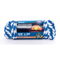 Mibro - Rope; Type: Solid Braid ; Head/Holder Diameter (Inch): 5/8 ; Material: Polypropylene ; Load Capacity (Lb.): 290.000 ; Maximum Length: 50.00 ; Color: Blue/White - Exact Industrial Supply