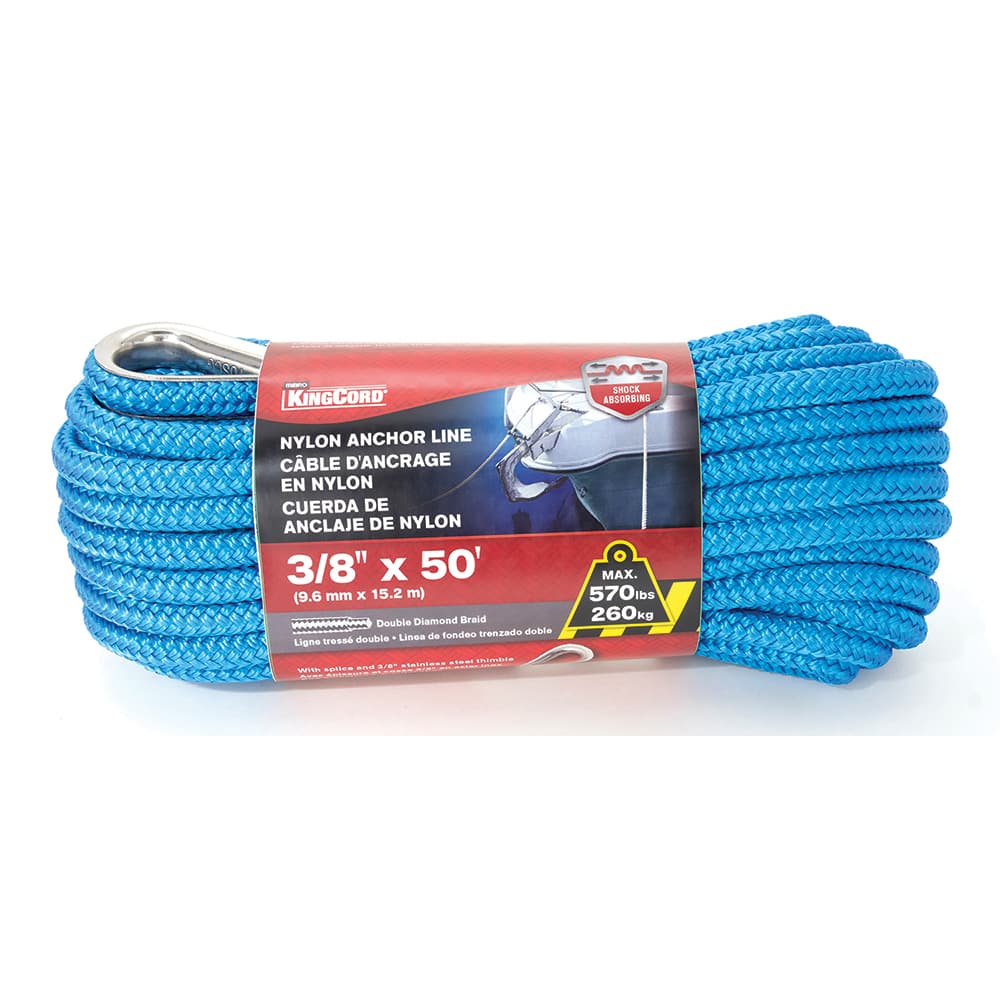 Mibro - Twine; Type: Anchor Line ; Material: Nylon ; Color: Blue ; Breaking Strength (Lb.): 570.00 ; Core Diameter (Inch): 3/8 ; Length (Feet): 50.000 - Exact Industrial Supply