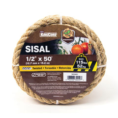 Mibro - Rope; Type: Twisted Rope ; Head/Holder Diameter (Inch): 1/2 ; Material: Sisal ; Load Capacity (Lb.): 115.000 ; Maximum Length: 50.00 ; Color: Natural - Exact Industrial Supply