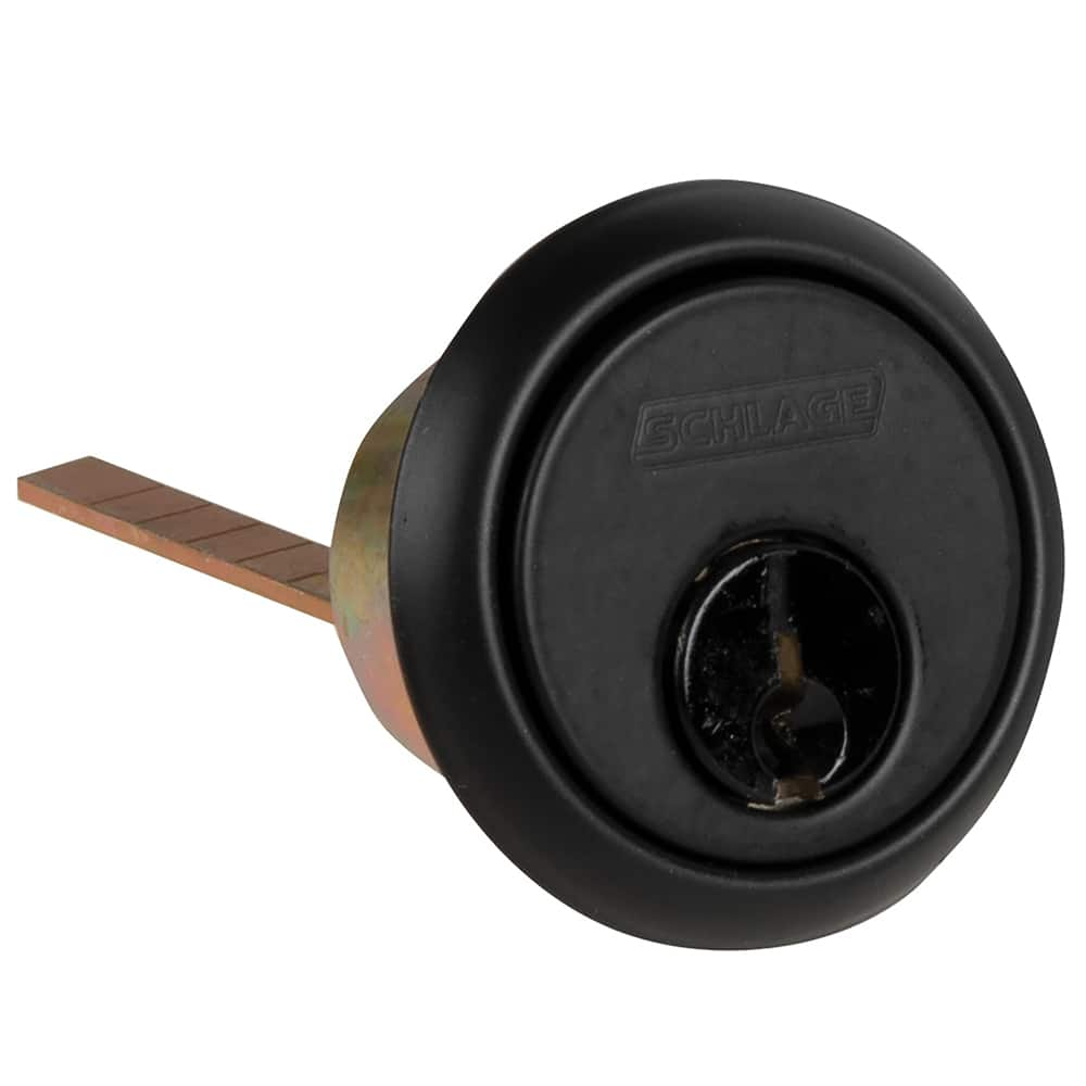 Schlage - Cylinders; Type: Rim ; Keying: C Keyway ; Number of Pins: 6 ; Material: Brass ; Finish/Coating: Black - Exact Industrial Supply