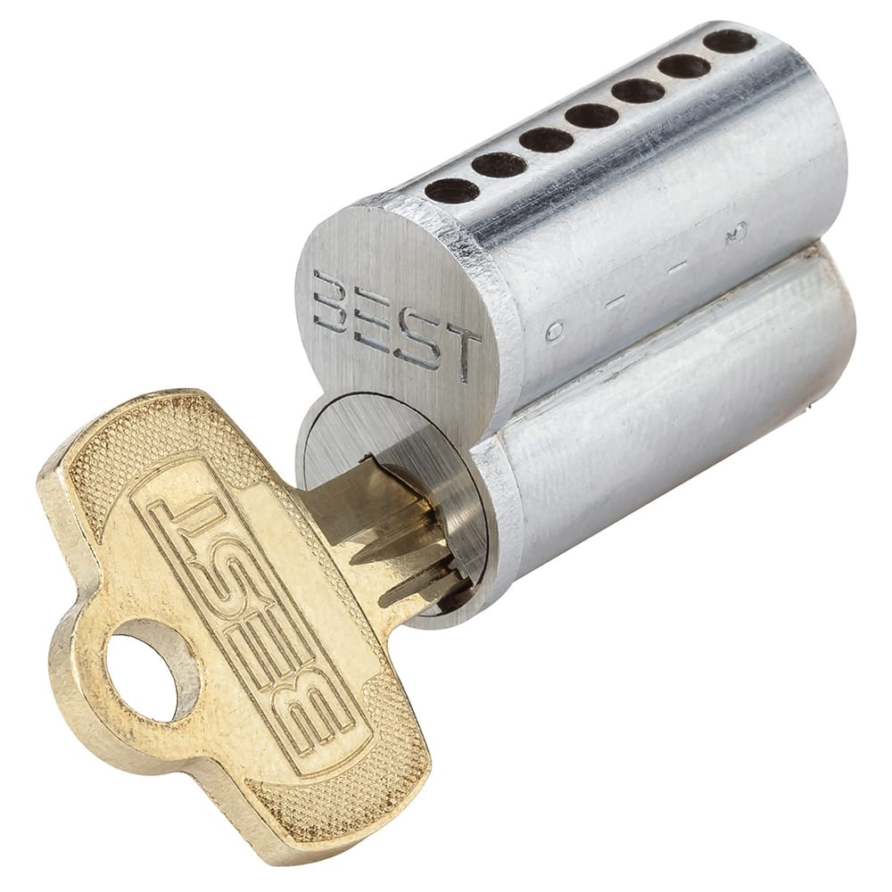 Detex - Cylinders; Type: Mortise ; Keying: Less Core ; Number of Pins: 7 ; Material: Brass ; Finish/Coating: Satin Chrome - Exact Industrial Supply