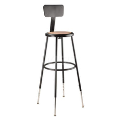 Stationary Stools; Type: Adjustable Height Stool w/Adjustable Back; Base Type: Steel; Width (Inch): 14; Depth (Inch): 14; Seat Material: Hardboard; Color: Black; Seat Type: Round; Minimum Height: 44