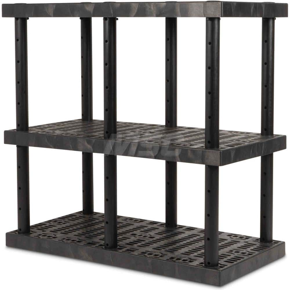 Plastic Shelving; Type: Adjustable Shelving; Shelf Capacity (Lb.): 1015; Width (Inch): 24; Height (Inch): 48.000000; Depth: 48; Number of Shelves: 3; Color: Black