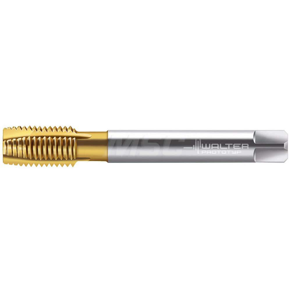 Spiral Point Tap: 7/16-20, UNF & DIN 376, 3 Flutes, Plug, 2B, HSS-E, TiN Finish 20 mm Thread Length, 100 mm OAL, Right Hand, Series TC216