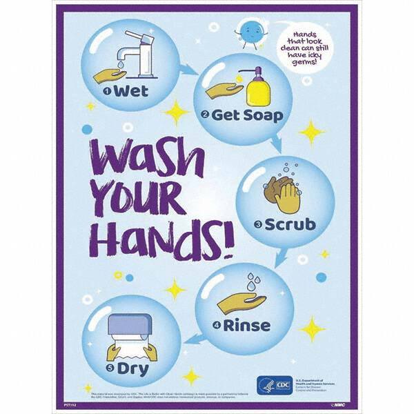 NMC - "COVID-19 - Wash Your Hands", 18" Wide x 24" High, Paper Safety Sign - Makers Industrial Supply