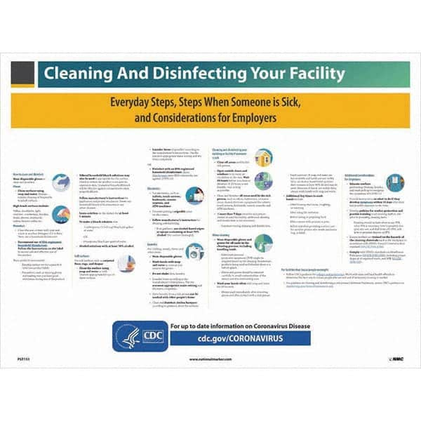 NMC - "COVID-19 - Cleaning and Disinfecting Your Facility", 24" Wide x 18" High, Paper Safety Sign - Makers Industrial Supply