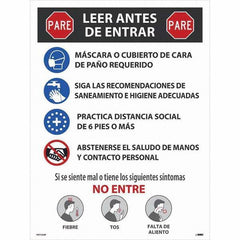 NMC - "COVID-19 - PARE - Leer Antes De Entrar", 18" Wide x 24" High, Paper Safety Sign - Makers Industrial Supply