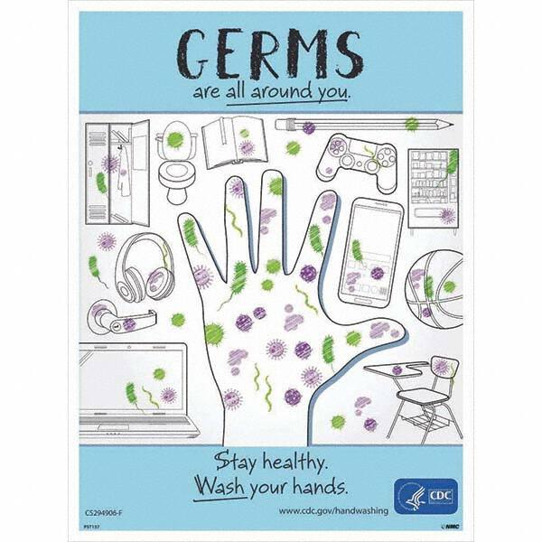 NMC - "COVID-19 - Germs Are All Around You", 18" Wide x 24" High, Paper Safety Sign - Makers Industrial Supply