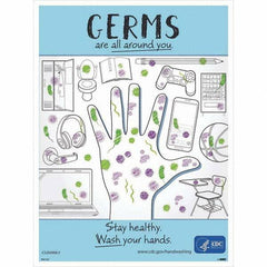 NMC - "COVID-19 - Germs Are All Around You", 18" Wide x 24" High, Paper Safety Sign - Makers Industrial Supply