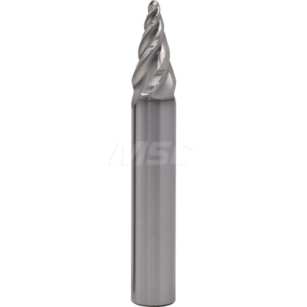 Barrel Cutter End Mills; End Type: Circle Segment Taper Form; Material: Solid Carbide; Taper Angle Per Side: 20.00; Small End Diameter (mm): 3.00; Shank Diameter (mm): 16.0000; Length of Cut (mm): 18.5000; Number of Flutes: 4; Helix Angle: 20.00; Finish/C