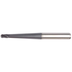 Ball End Mill: 0.1969″ Dia, 0.2362″ LOC, 4 Flute, Solid Carbide 100 mm OAL, 8 mm Shank Dia, 30 ° Helix, AlTiN Coated, Single End