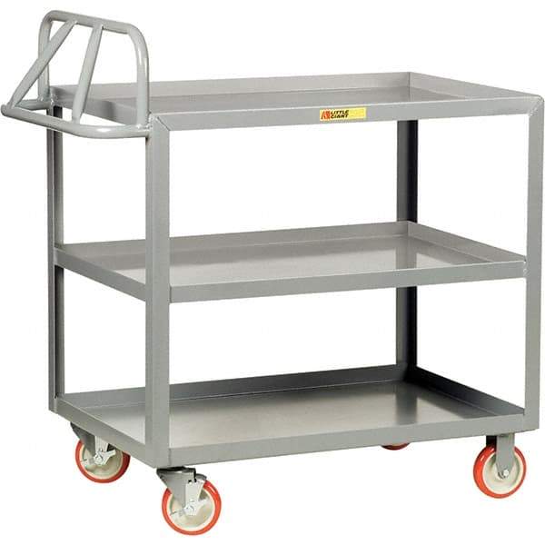 Little Giant - 1,200 Lb Capacity, 30" Wide x 48" Long x 35" High Cart - 3 Shelf, Steel, Polyurethane Casters - Makers Industrial Supply