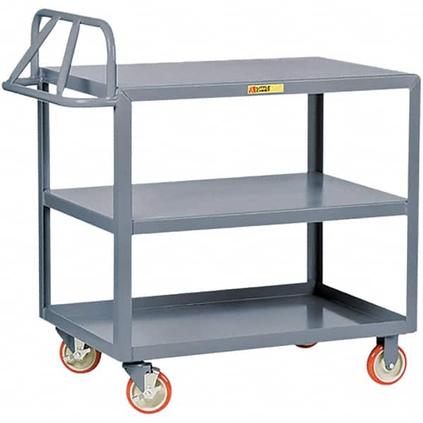 Little Giant - 1,200 Lb Capacity, 24" Wide x 48" Long x 35" High Cart - 3 Shelf, Steel, Polyurethane Casters - Makers Industrial Supply