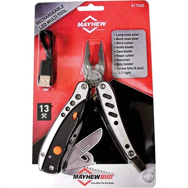 Mayhew - 13 Piece, Multi-Tool Set with 13 Functions - 6" OAL, 4" Closed Length - Makers Industrial Supply