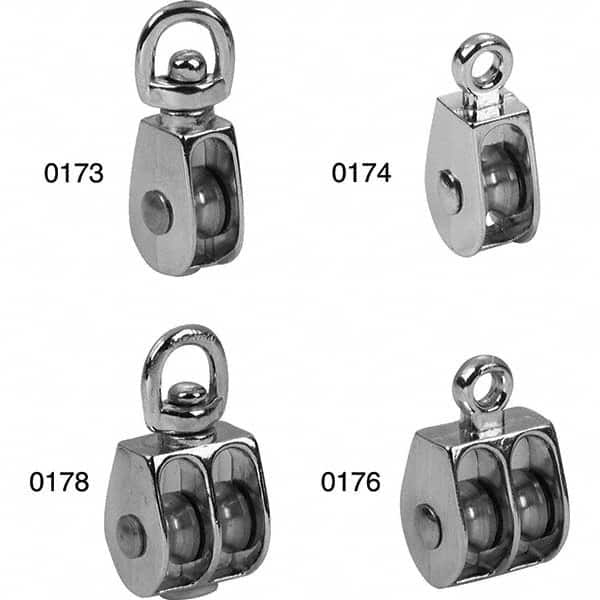 Campbell - Blocks & Pulleys; Type: Rigid Eye Pulley ; Rope Type: Fibrous ; Sheave Style: Single ; Rope Diameter (Inch): 3/16 ; Sheave Outside Diameter (Inch): 1/2 ; Load Capacity (Lb.): 50 - Exact Industrial Supply