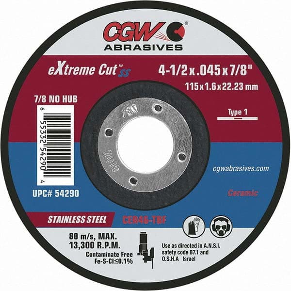 CGW Abrasives - Cutoff Wheels Tool Compatibility: Angle Grinders Wheel Diameter (Inch): 4-1/2 - Makers Industrial Supply