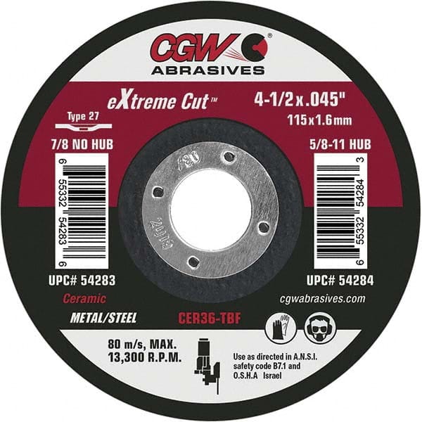 CGW Abrasives - Cutoff Wheels Tool Compatibility: Angle Grinders Wheel Diameter (Inch): 4-1/2 - Makers Industrial Supply