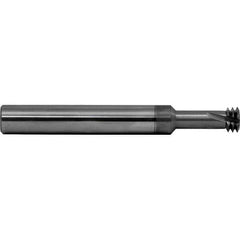 Straight Flute Thread Mill: External & Internal, 3 Flutes, 1/4″ Shank Dia, Solid Carbide 0.065″ Cut Dia, 0.1799″ LOC, 2.5″ OAL, AlCrN Coated