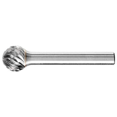 PFERD - SD-5, 1/2" Cut Diam, 1/4" Shank Diam, Carbide Diamond Pattern Ball Burr - Exact Industrial Supply