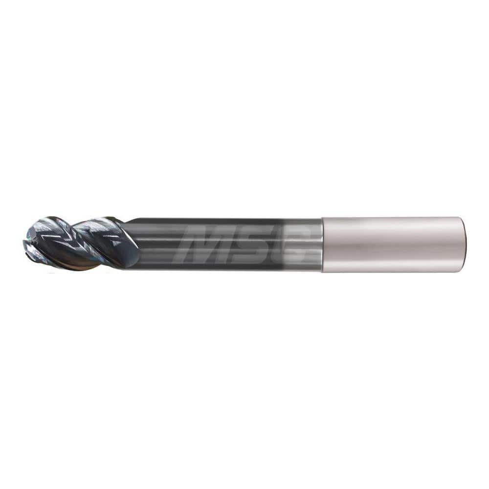 Ball End Mill: 0.25″ Dia, 3 Flute, Solid Carbide 2-1/2″ OAL, 1/4″ Shank Dia, 45 ° Helix, DLC Coated, Single End, Series Flash Solid