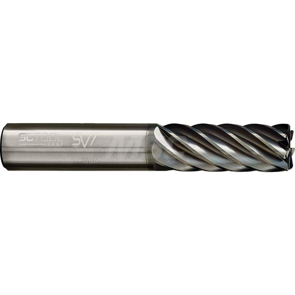 Square End Mill: 1'' Dia, 2-1/4'' LOC, 1'' Shank Dia, 5'' OAL, 7 Flutes, Solid Carbide Single End, AlCrN Finish, Spiral Flute, 38 ™ Variable Helix, Centercutting, RH Cut, RH Flute