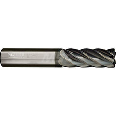 Square End Mill: 3/4'' Dia, 2-1/4'' LOC, 3/4'' Shank Dia, 5'' OAL, 6 Flutes, Solid Carbide Single End, AlCrN Finish, Spiral Flute, Variable Helix, Centercutting, RH Cut, RH Flute