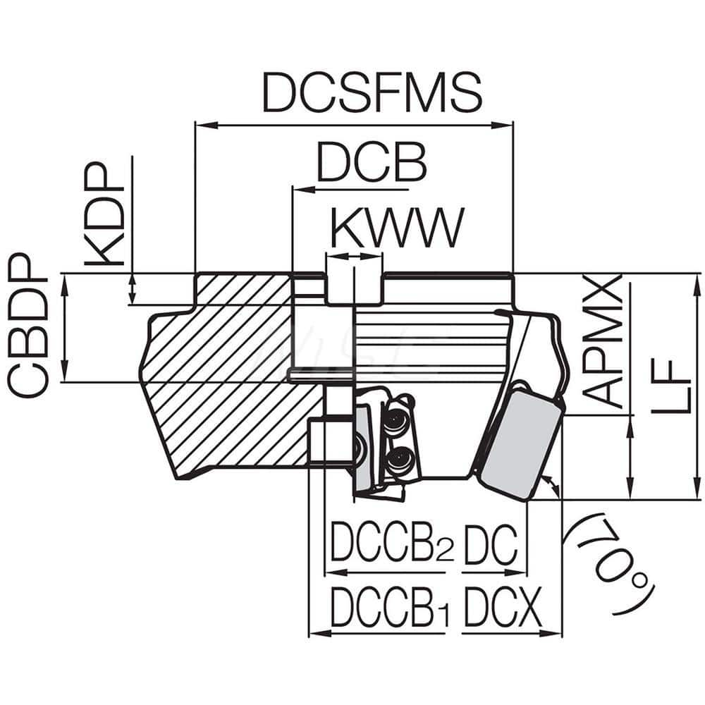 Kyocera MFLN 70080R4TM Metric Bore Diameter, Standard Pitch, 4 Flute, 70 Degree Face Mill with a 80.00mm Cutting Diameter for Shouldering, Facing, Chamfering Applications