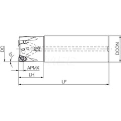 Indexable Square-Shoulder End Mill:  MFWN90025RS25052T,  0.9843'' Cut Dia,  Cylindrical Shank Uses  2,  Through Coolant,  120.00 mm OAL