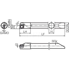 Indexable Boring Bar:  S060XSCLCR04070EZP,  7.00 mm Min Bore,  6.00 mm Shank Dia,  N/A Steel Screw,  Uses CCGT1411 ™, CCET1411 ™, CCGW1411 ™ & CCMW1411 ™ Inserts