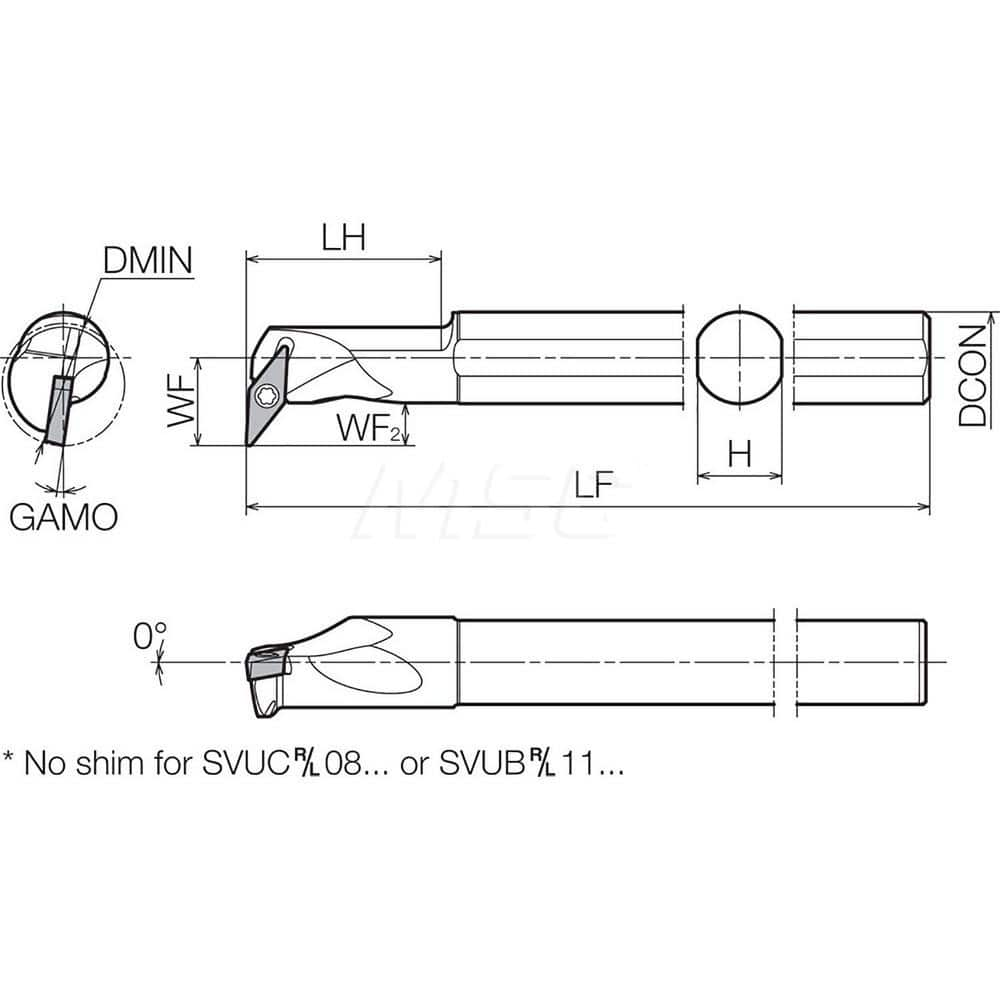 Indexable Boring Bar:  S32SSVUBL1640A,  40.00 mm Min Bore,  32.00 mm Shank Dia,  N/A Steel Screw,  Uses VBMT33 ™, VBGT33 ™ & VBGW33 ™ VCGT33 ™ Inserts