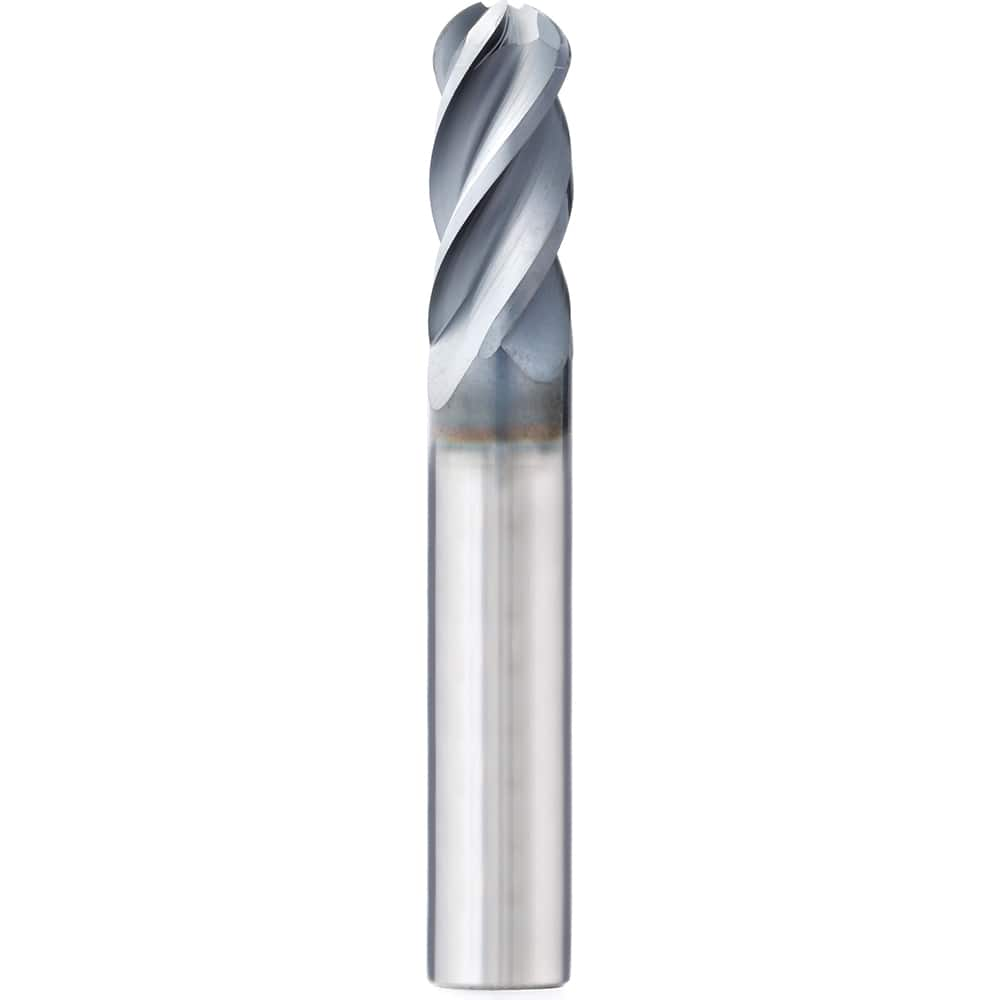 Ball End Mill: 0.5″ Dia, 0.625″ LOC, 4 Flute, Solid Carbide 2-1/2″ OAL, 1/2″ Shank Dia, 37 ° Helix, AlCrN Coated, Single End, Series XPVB