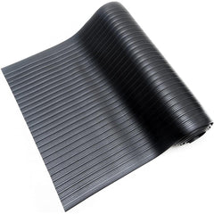 Anti-Fatigue Mat: 15' Length, 3' Wide, 3/8″ Thick, Vinyl, Beveled Edge, Light-Duty Ribbed, Black, Dry