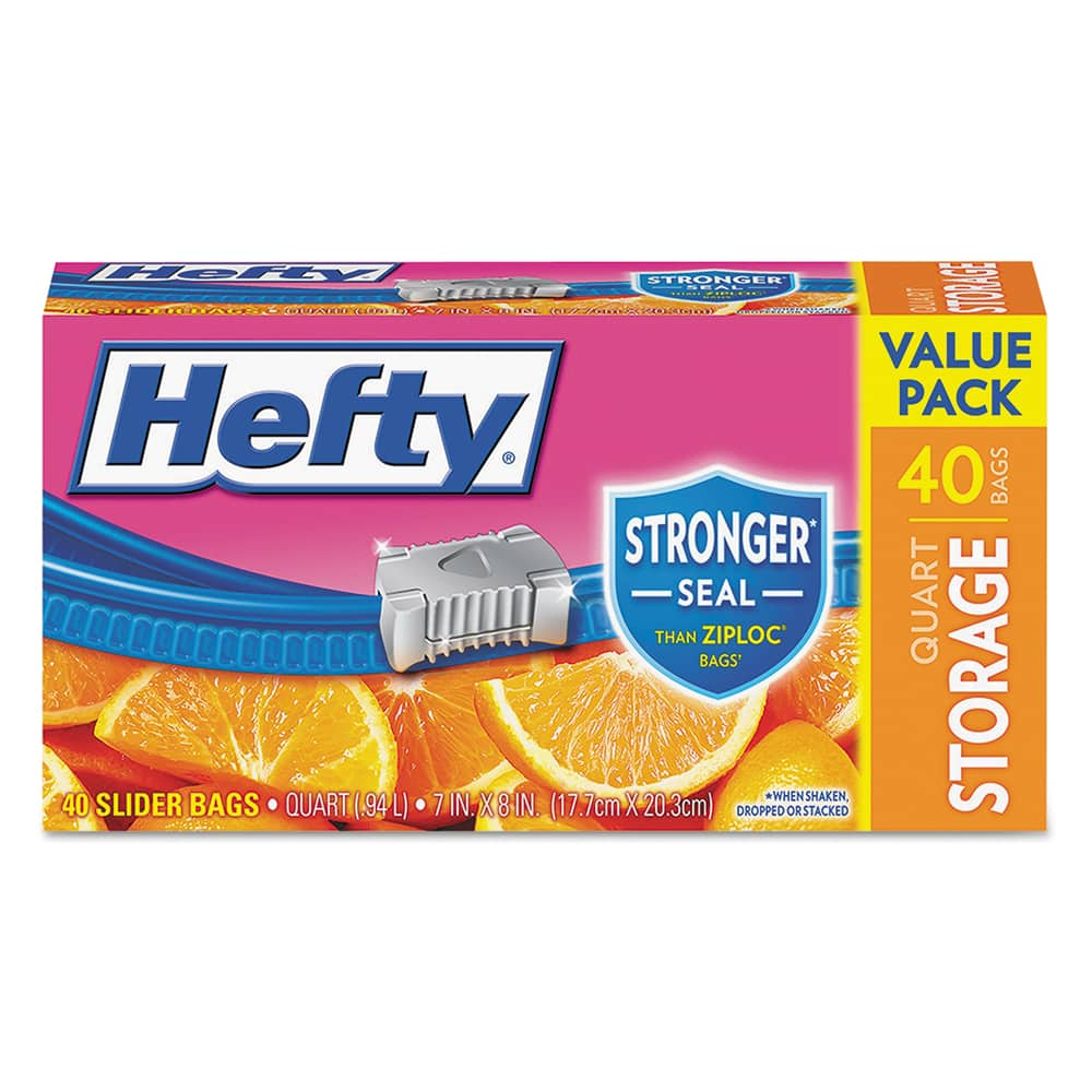 Hefty - Reclosable Food & Sandwich Bags; Volume Capacity: 1 Qt. ; Width (Inch): 4-3/8 ; Container Shape: Rectangle ; Height (Inch): 8-1/2 ; Material: Plastic ; Thickness (mil): 1.5000 - Exact Industrial Supply