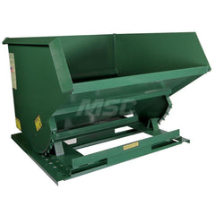 Stationary Tilt Hopper: 6,000 lb Capacity, 60″ Wide, 64″ Long, 46″ High Green, Powder Coated Steel, Hand Control