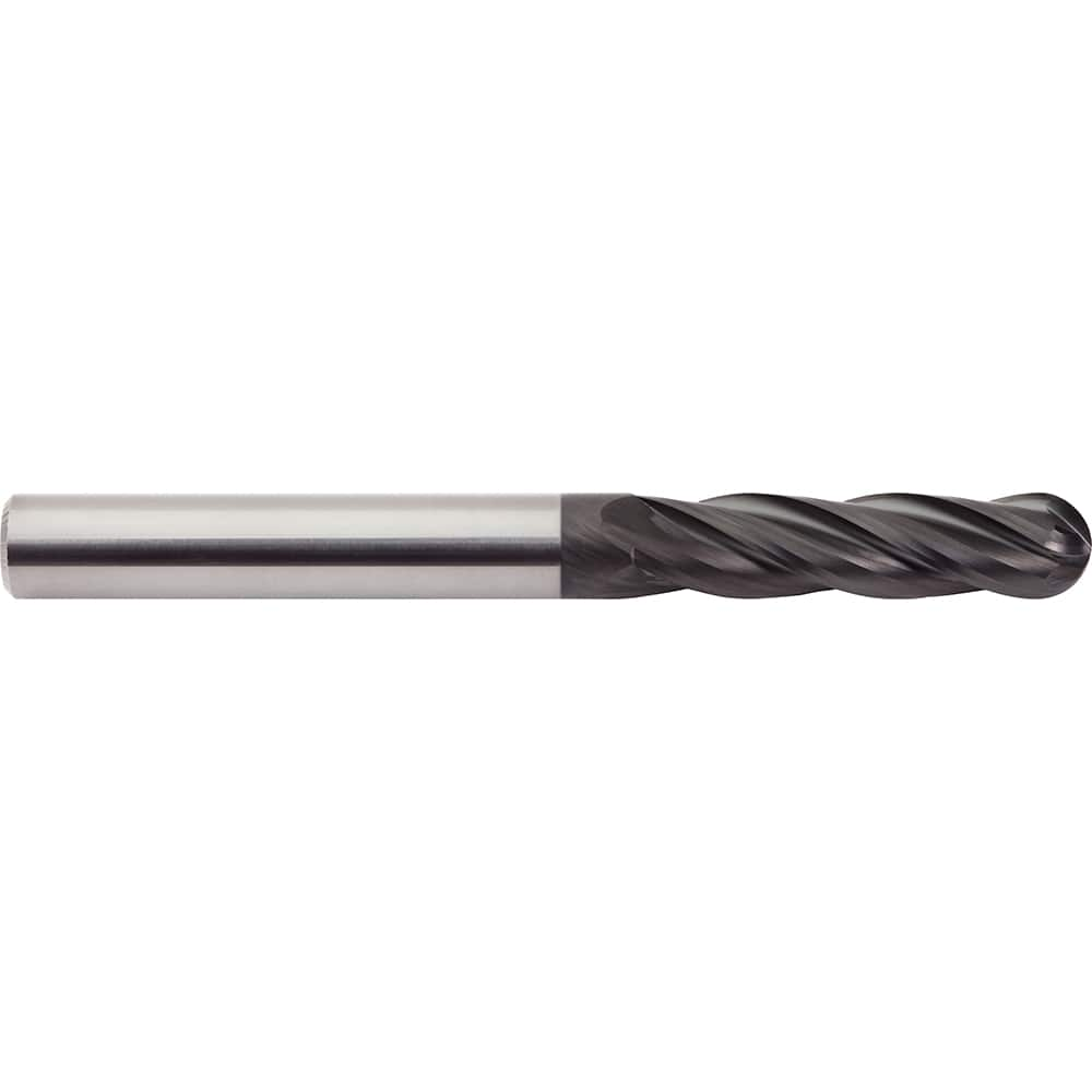 Ball End Mill: 0.1875″ Dia, 1″ LOC, 4 Flute, Solid Carbide 2-1/2″ OAL, 3/16″ Shank Dia, 30 ° Helix, GemX Coated, Single End, Series 140