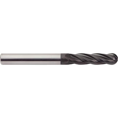 Ball End Mill: 0.1875″ Dia, 1″ LOC, 4 Flute, Solid Carbide 2-1/2″ OAL, 3/16″ Shank Dia, 30 ° Helix, GemX Coated, Single End, Series 140