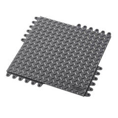 Anti-Fatigue Mat:  18.0000″ Length,  18.0000″ Wide,  3/4″ Thick,  Natural Rubber,  Interlocking Edge,  Heavy Duty Diamond Plates,  Black,  Dry