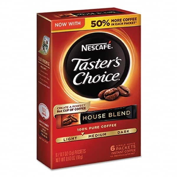 Nescafe - Coffee, Tea & Accessories Breakroom Accessory Type: Coffee Breakroom Accessory Description: Taster's Choice House Blend Instant Coffee, 0.1oz Stick, 6/Box, 12Box/Carton - Makers Industrial Supply