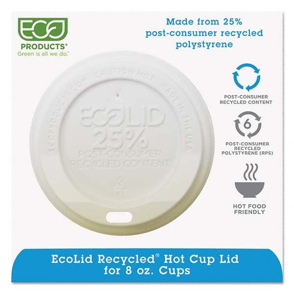 ECO PRODUCTS - EcoLid 25% Recy Content Hot Cup Lid, White, Fits 8 oz Hot Cups, 100/PK, 10 PK/CT - Makers Industrial Supply