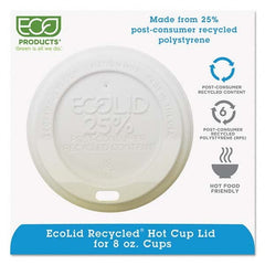 ECO PRODUCTS - EcoLid 25% Recy Content Hot Cup Lid, White, Fits 8 oz Hot Cups, 100/PK, 10 PK/CT - Makers Industrial Supply