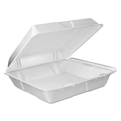 DART - Foam Vented Hinged Lid Containers, 9w x 9 2/5d x 3h, White, 100/PK, 2 PK/CT - Makers Industrial Supply