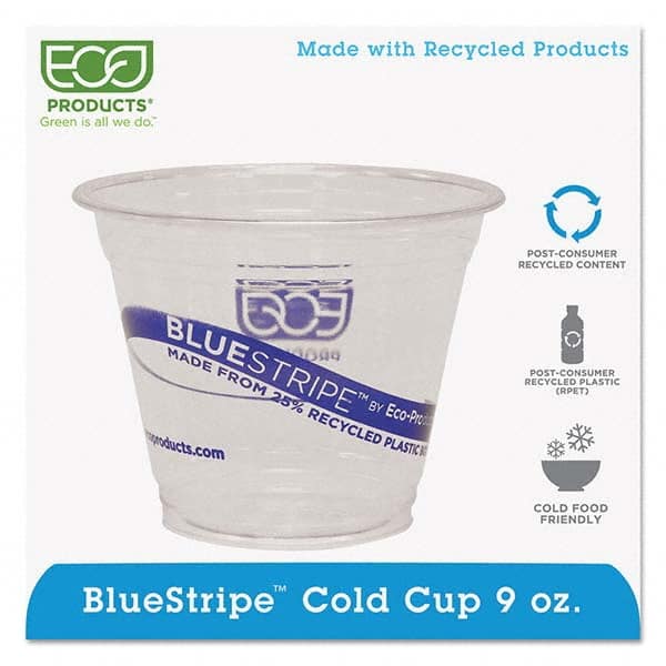 ECO PRODUCTS - BlueStripe 25% Recycled Content Cold Cups, 9 oz, Clear/Blue, 50/Pk, 20 Pk/Ct - Makers Industrial Supply