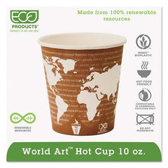 ECO PRODUCTS - World Art Renewable Compostable Hot Cups, 10 oz, 50/PK, 20 PK/CT - Makers Industrial Supply