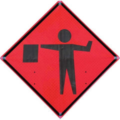 VizCon - "Flagger Ahead," 36" Wide x 36" High Vinyl Construction Roadway Sign - Makers Industrial Supply