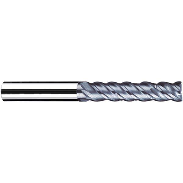 Square End Mill: 5/8'' Dia, 2-1/2'' LOC, 5/8'' Shank Dia, 5'' OAL, 4 Flutes, Solid Carbide Single End, Polychrom Finish, Spiral Flute, 45 ™ Variable Helix, Centercutting, RH Cut, RH Flute, Series NB-NVD