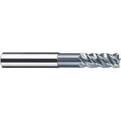 Square End Mill: 1/2'' Dia, 1-1/4'' LOC, 1/2'' Shank Dia, 4-1/2'' OAL, 4 Flutes, Solid Carbide Single End, Polychrom Finish, Spiral Flute, 45 ™ Variable Helix, Centercutting, RH Cut, RH Flute, Series NB-NVD