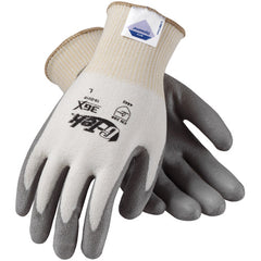 ‎19-D310/S Coated Gloves - G-Tek 3GX Dyneema Diamond - 13G White Shell - Gray PU Smooth Grip - A3 - Exact Industrial Supply